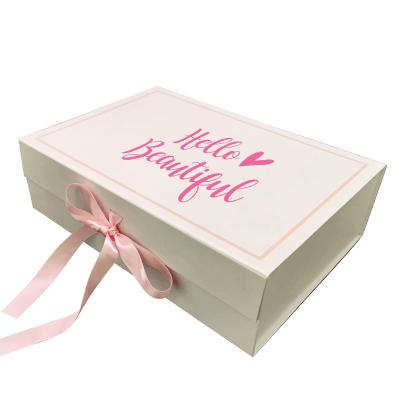 China Reused Logo White Rigid Cardboard Magnet Closing Materials Custom Gift Packaging Paper Magnetic Foldable Boxes With Lid Tape For Baby Gift for sale