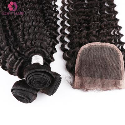 China 2019cheap silky straight 100%brazilian hair wholesale weave bundles with closure lot for sale