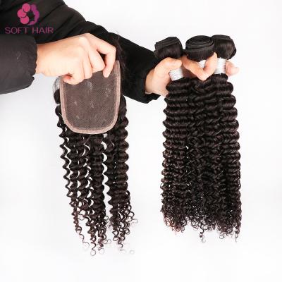 China Brazilian Swiss Lace Hair Bundles With Closure Deep Wave Virgin Hair Fashion Hair Idol Weft Weave for sale