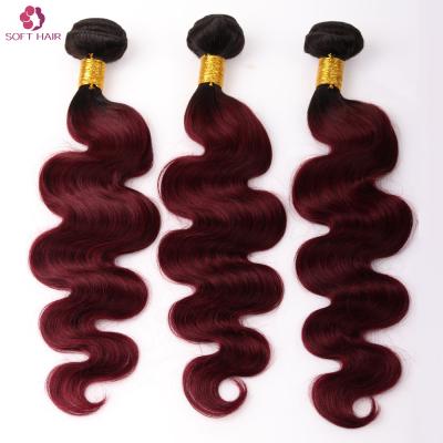 China Strong Double Weft Hair Weave Bundles 1b/99J Unprocessed 100% Brazilian Ombre Hair Extension Hair Weft for sale