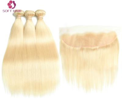 China High Quality Brazilian Straight Silky Straight Wave 613 Blonde Hair Weave Bundles With Closure Frontal Hair for sale