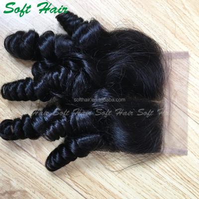 China No lace shedding brazilian hair funmi curly closure for sale