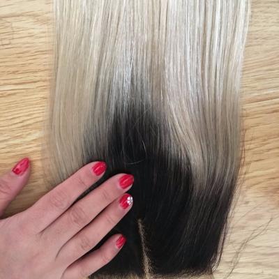 China Middle Part Blonde Silky Straight Wave Ombre Lace Closure With Dark Roots 1B 613 Tone Virgin Peruvian Straight Hair Lace Closure Ombre 2 for sale