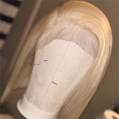 China Hair Wholesale 613 Blonde Color Wig Short Silky Straight Bob Wig Pre-Plucked Lace Front Wig for sale