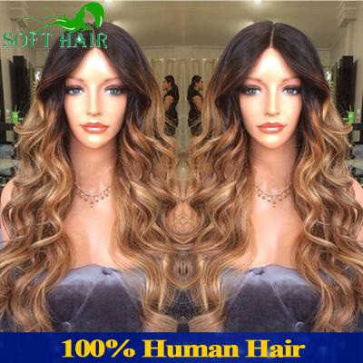 China Kosher Wigs Full Lace Wave Wig Ombre Roots Natural Wavy Dark Jewish Hair Blonde Wig for sale