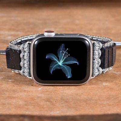 China Eco-friendly Natural Handmade Bohemian Stones Apple Watch Strap Tube Shape Night Sky Apple Stone Unique Strap 38 42 44 45mm for sale