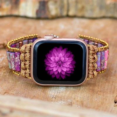 China Bohemian Stylish Jasper Stones Apple Watch Strap 42 44 Mm Purple Emperor Apple Watch Strap Eco-Friendly Handmade Smartwatch Band 38 for sale