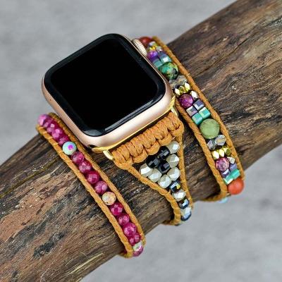 China Gems & Stones Wholesale Natural Stone Apple Watch Band Mixed Alloy Beads Handmade Watch Band Strap For iWatch 45mm 44mm 42mm 41mm 38mm for sale