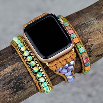 China Easy Installation Natural Handmade Fashional Emperor Stone Apple Watch Band Adjustable Strap For Smart iWatch 38/40/41/42/45mm Strap Wholesale for sale