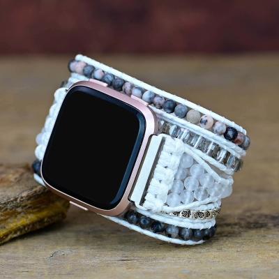 China Fitbit Versa 2 Watch Band Boho Unique Natural Stone Newest Wax Rope Bohemia White Handmade Knit Fitbit Watch Band Jewelry Wholesale for sale