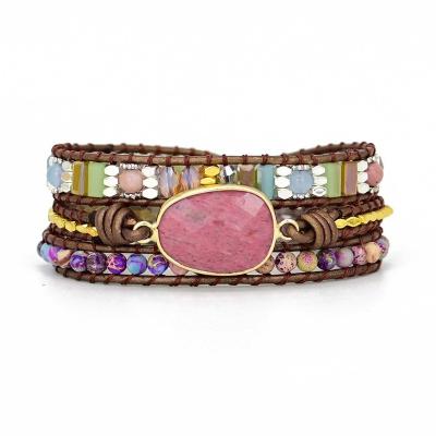 China Multi Layer Leather Natural Stone BOHEMIA BOHO Bracelet Colorful Crystal Polymer Clay Bead Chain Bracelet Friendship Bracelet for sale