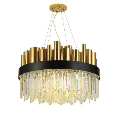 China Modern industrial subway design k9 luxury gold crystal round shape iron led chandelier for home living room for sale