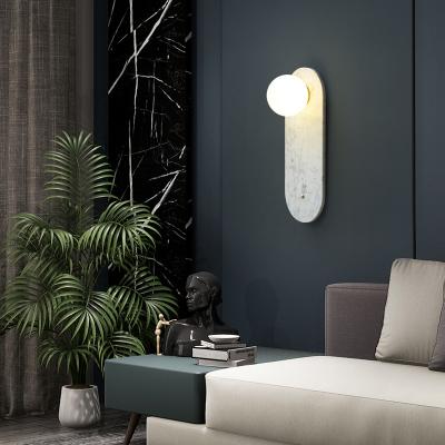 China Modern Zhongshan Lighting Small Glass Ball Sconce Nordic Oval Marble Indoor Wall Lamp For Bedroom Living Room for sale