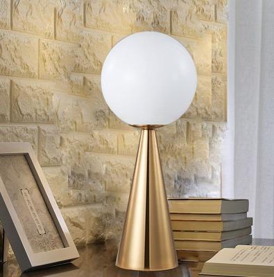 China HOT SALES modern metal gold cone base small glass ball portable led unique creative desk bedside study table lamp for sale