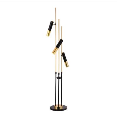 China Zhongshan Modern Nordic Black And Gold Three Heads Metal Corner Standing Led Floor Lamp For Living Room Bedroom for sale