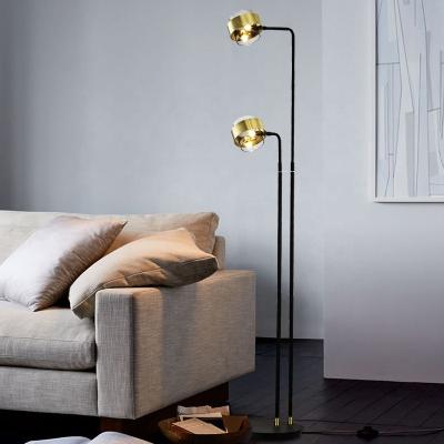 China Nordic Double Head Lead Glass Shade Holder Light Modern Contemporary Wrought Iron Gold Floor Lamp For Living Room for sale