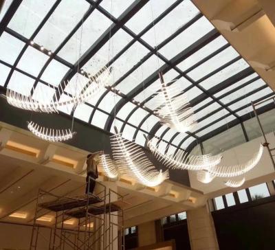 China Customed Luxury Feather Post Art Modern Creative LED Large Glass Chandelier Light For Hotel Lobby Project Decoration for sale