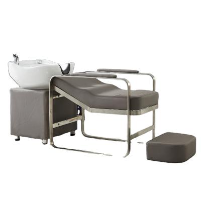 China High Quality Barber Shop Bed Modern Beauty Salon Furniture Metal Leather Massage Sink Basin Shampoo Chair For Sale for sale