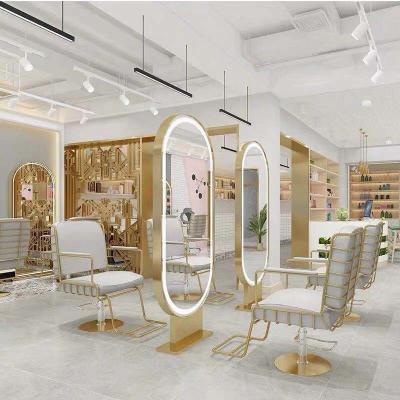 China Modern Gemei Factory Manufactured Salon Beauty Mirror Single And Double Sided Barber Shop Mirrors With LED Light Landing Mirror On Sale for sale