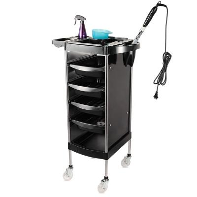 China Modern Modern Style Beauty Salon Hairdressing Furniture Styling Hair Salon Barber Style Packing Trolley Cart Black Plastic With Wheels for sale