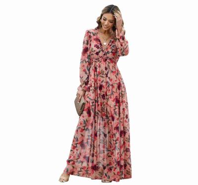 China Lotus Ruffle Tiered Maxi Dress Summer Wild Casual Outfits Anti-Static Good Prices for sale