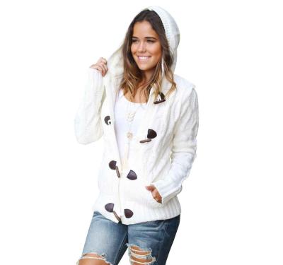 China Soft Brown Fur Hood Horn Button Sweater Cardigan Women's Jackets And Coats for sale