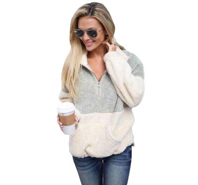 China Charcoal Fleece Zipper Neck Soft White Fleece Women Sweater Oversized Fluffy Coats Jackets for sale