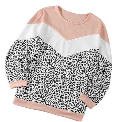 China Anti-pilling New 2021 Color Block Leopard Patchwork Plus Size Long Sleeve Top for sale