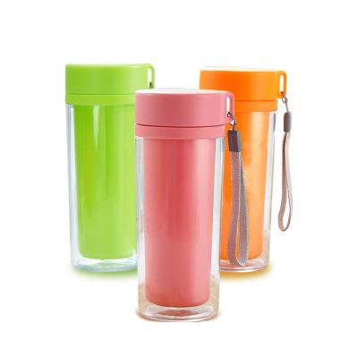 China Cheap Sustainable Portable Clear Double Wall Promotion Plastic Gift Bottle With Rope for sale