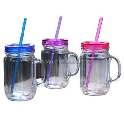 China With Handle Wholesale Clear Plastic Mason Jar With Handles For Milk Tea for sale