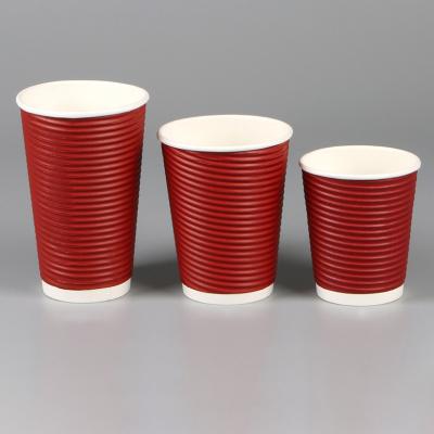 China Red Color Disposable Ripple Disposable Paper Coffee Cup With Lid for sale