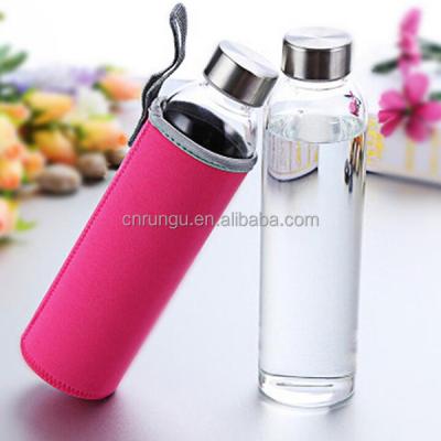 China Clear High Borosilicate Glass Drinking Water Bottle With Cap Strap for sale