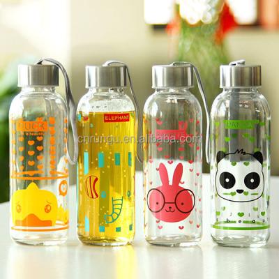 China Clear Glass Water Bottle With Rabbit Animal Design Printed for sale