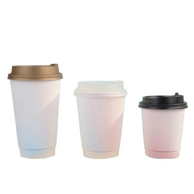 China Disposable White Wallpaper Coffee Cup Packaging Cup Double Bowl With Lid for sale