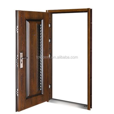 China Wood Grain Style Front Door Iron Exterior Single Gate Design Popular for Africa Market for sale