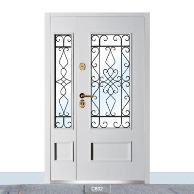 China Factory Directly Sale Exterior Safety Front Steel Door Wrought Iron Grill Security Doors Swing Graphic Design Modern Villa Clear for sale