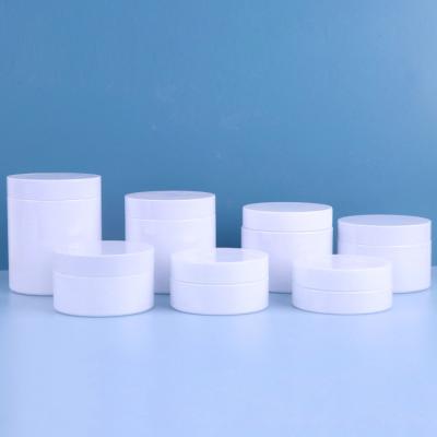 China 50ml 80ml 100ml 120ml 150ml 200ml 250ml Cosmetic Packaging Container White Plastic Cream Jar And White Lids Pet for sale