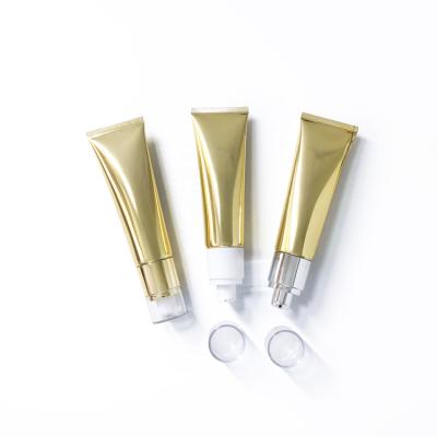 China 50ml ABL Cosmetic Shiny Metallic Packaging With Style Gold Aluminum Plastic Bottle 50g Cream Airless Facial Cleansing Cosmetic Tube for sale