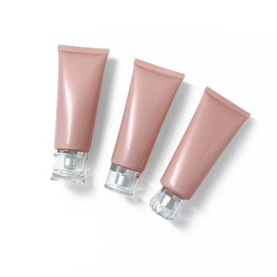 China 100g Pink Flapper Tube 100ml Screw Lip Squeeze Tube 100ml Cosmetic Stock Beaded Plastic Empty Body Lotion Hand Cream Bamboo Tubes for sale