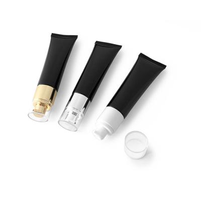 China 50ml Cream Tube 50g Cream Makeup Skin Face Body Wash Lotion Flap Flip Screw Lid Cosmetic Black Plastic Tube With Airless Pump for sale