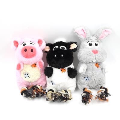 China Viable Cute Pet Toys Animal Soft Fur Plush Rope Legs Rabbit Chew Dog Squeaky Stuffing Toys for sale