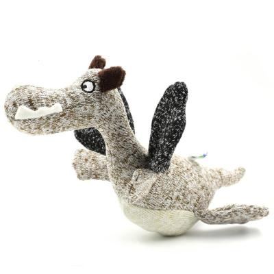 China Sustainable Dog Interactive Toy Knit Dino Shaped Squeaky Soft Plush Chew Dog Toy for sale