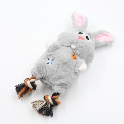 China Viable Cute Pet Toys Animal Fur Plush Rope Legs Rabbit Chew Dog Squeaky Soft Stuffing Toy for sale