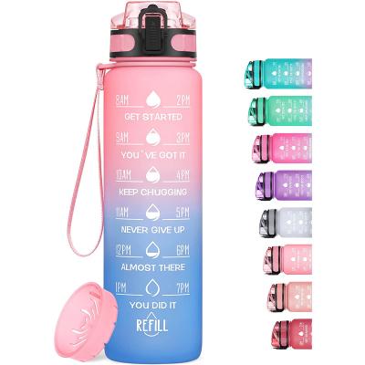 China Custom Logo Half Gallon Bike Viable Drink Bottle 1000ml Crystal Gym Motivational Water Bottle With Time Marker for sale