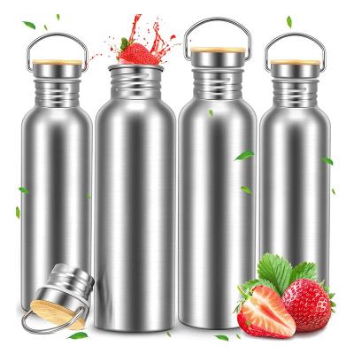 China PORTABLE Factory Dropshipping BPA Free Single Wall 304 Stainless Steel Sports Water Bottle With Lid Bamboo Handle for sale