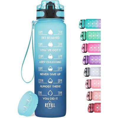 China Viable Free Sample Time Marker Tritan Drinks Bottle BPA Free Motivational 1L Fruit Infuser Sports Water Bottles With Custom Logo for sale