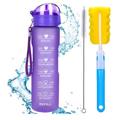 China 32oz BPA Tritan Free Viable Non-Toxic Bottle Fitness Sports Motivational Water Bottle With Time Marker Carry Strap for sale