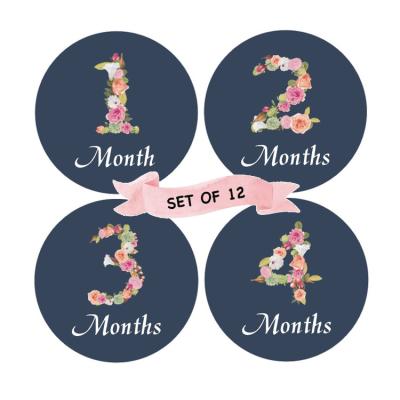 China Waterproof+Eco-friendly Custom Round Custom Baby Milestone Adhesive Printing Monthly Stickers for Best First Year Boy Newborn Girl Baby Show for sale