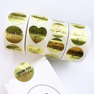 China 500pcs/roll Waterproof Customize Label Stickers Holographic Thank You Custom Sticker Gold Heart Stickers for sale