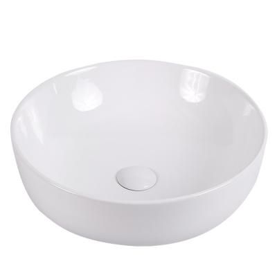 China Contemporary White Round Ceramic Sinks Bathroom 415X415X135mm Single Countertop Wash Basin for sale